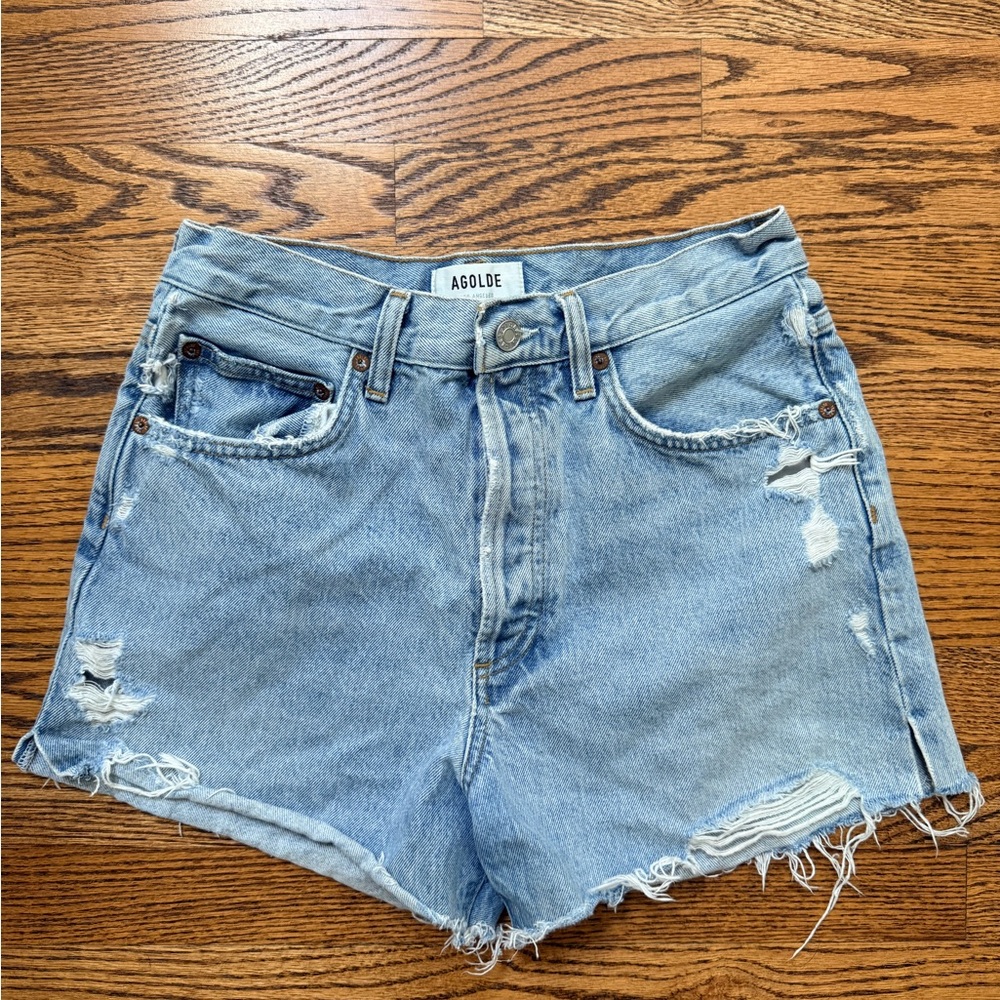Agolde Light Blue Distressed Jean Shorts